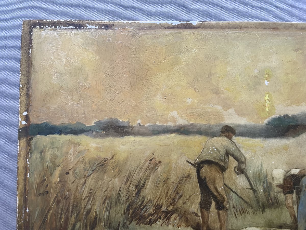 Les foins, peinture sur plaque de porcelaine - 32 x 50 cm-photo-3