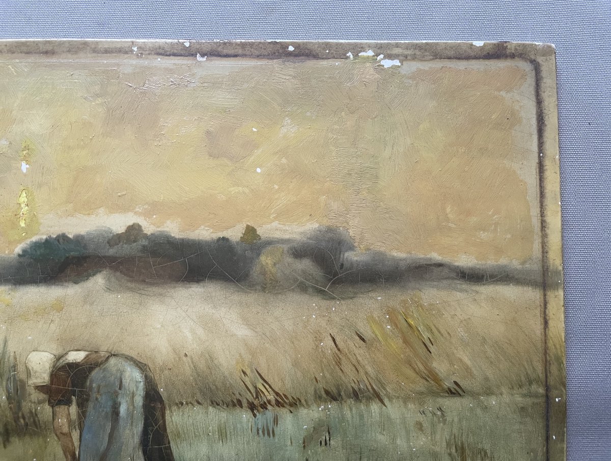 Les foins, peinture sur plaque de porcelaine - 32 x 50 cm-photo-4