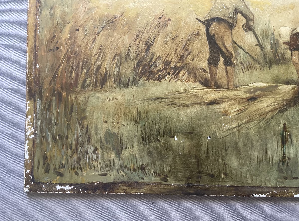 Les foins, peinture sur plaque de porcelaine - 32 x 50 cm-photo-1