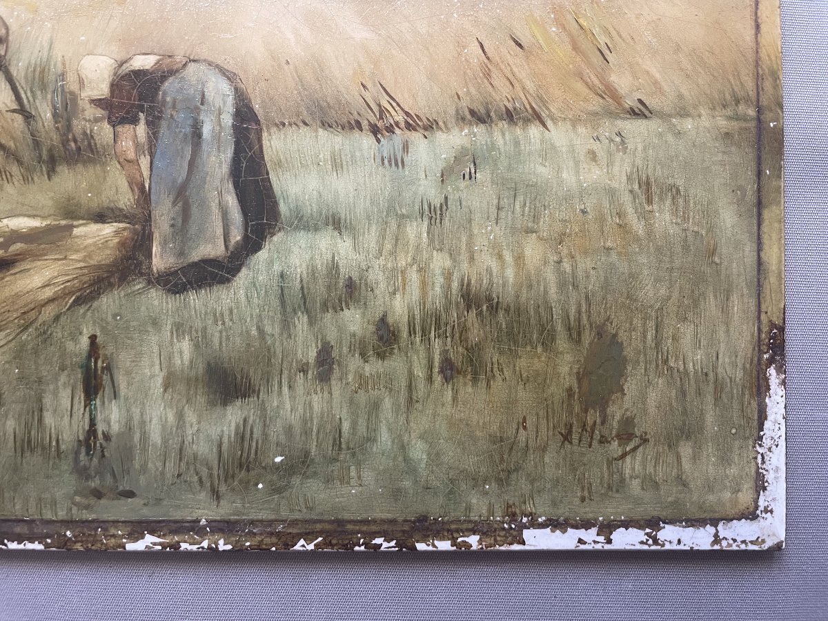 Les foins, peinture sur plaque de porcelaine - 32 x 50 cm-photo-2