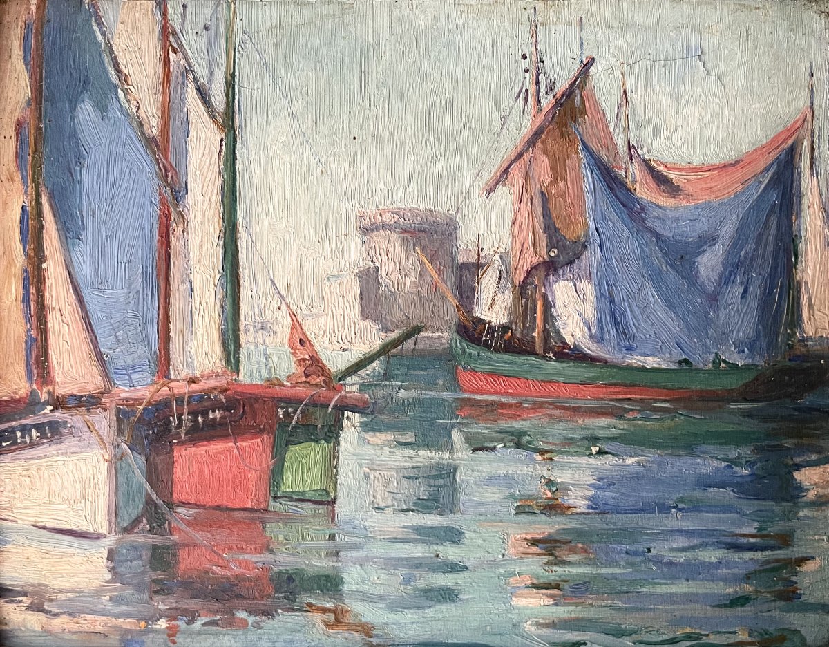 The Port Of La Rochelle, Oil On Cardboard-photo-2