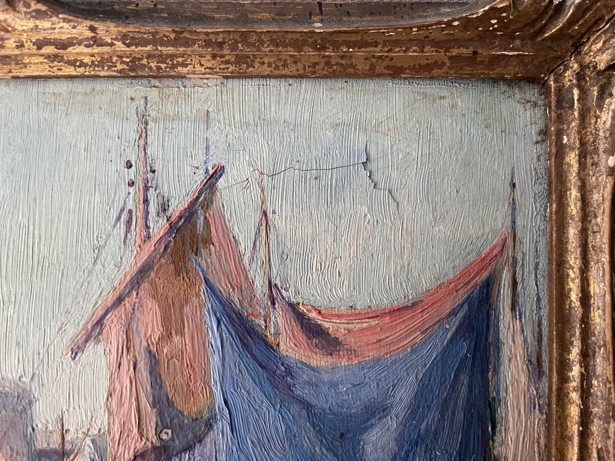 The Port Of La Rochelle, Oil On Cardboard-photo-3
