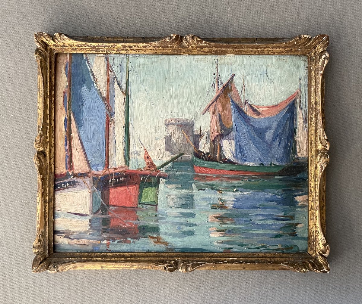 The Port Of La Rochelle, Oil On Cardboard