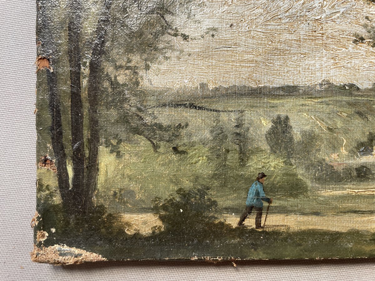 Paysage animé, huile sur toile à restaurer-photo-2