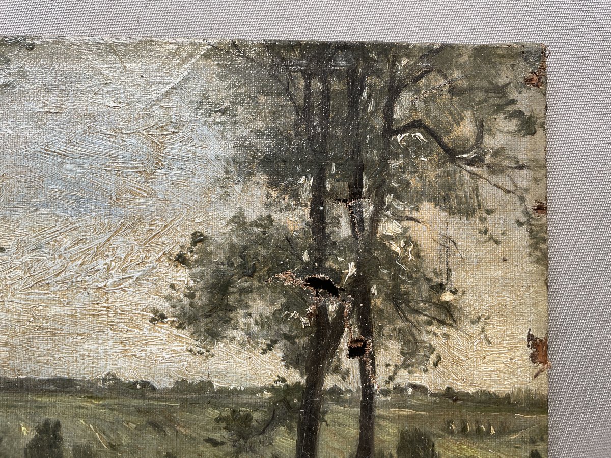Paysage animé, huile sur toile à restaurer-photo-3