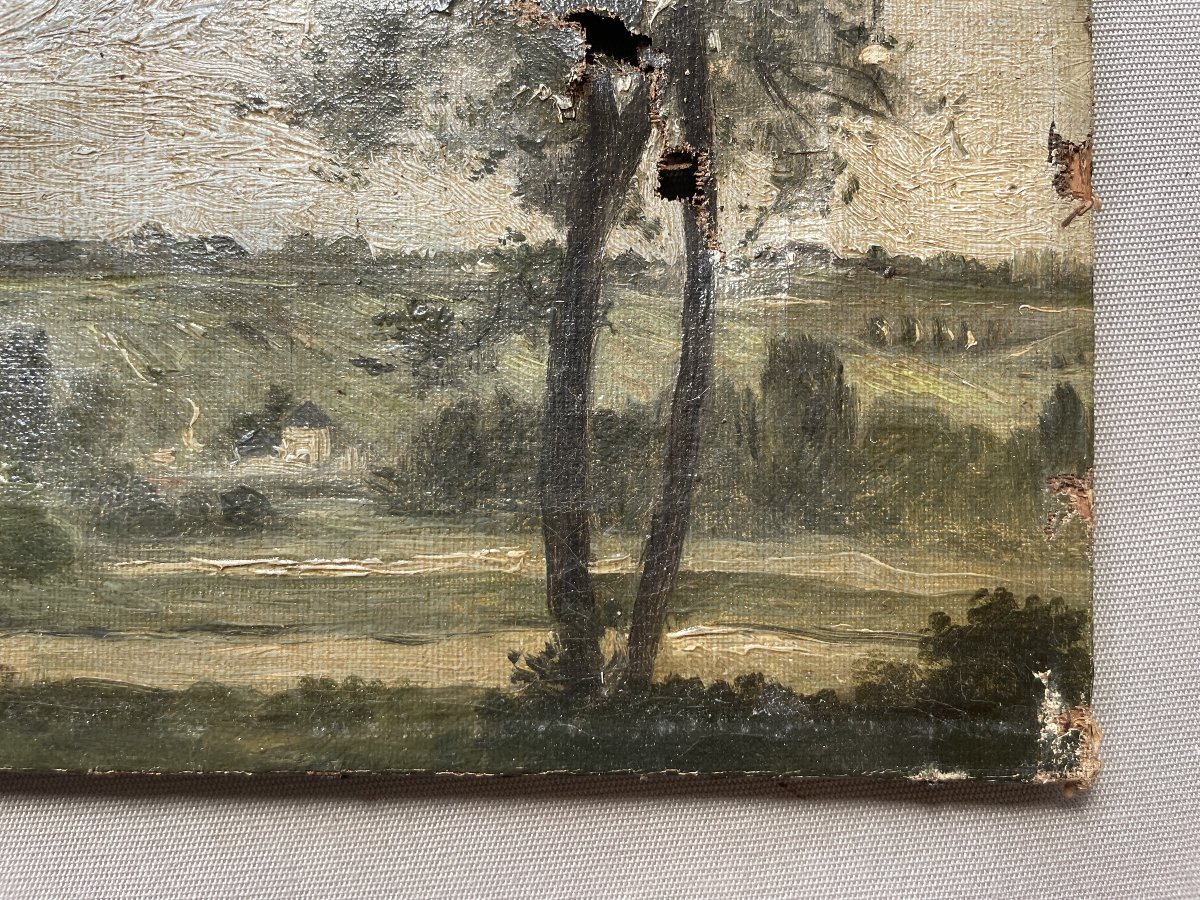 Paysage animé, huile sur toile à restaurer-photo-4