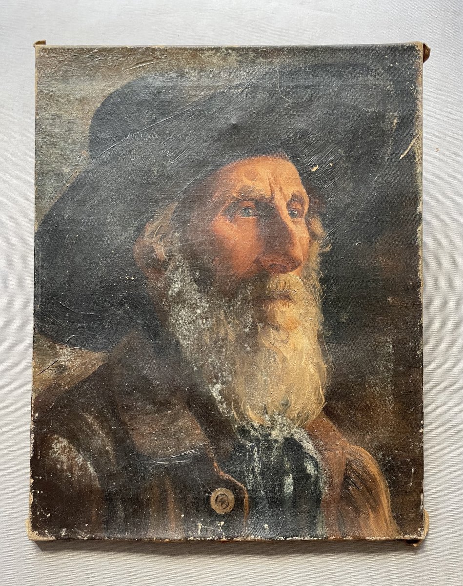 Portrait Of A Man In A Hat, Oil On Canvas, 19th Century