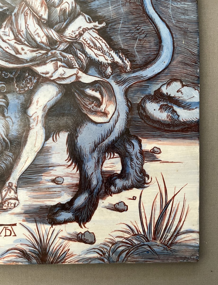 Samson Fighting The Lion, Painted Porcelain Plate Based On A Work By Dürer-photo-4