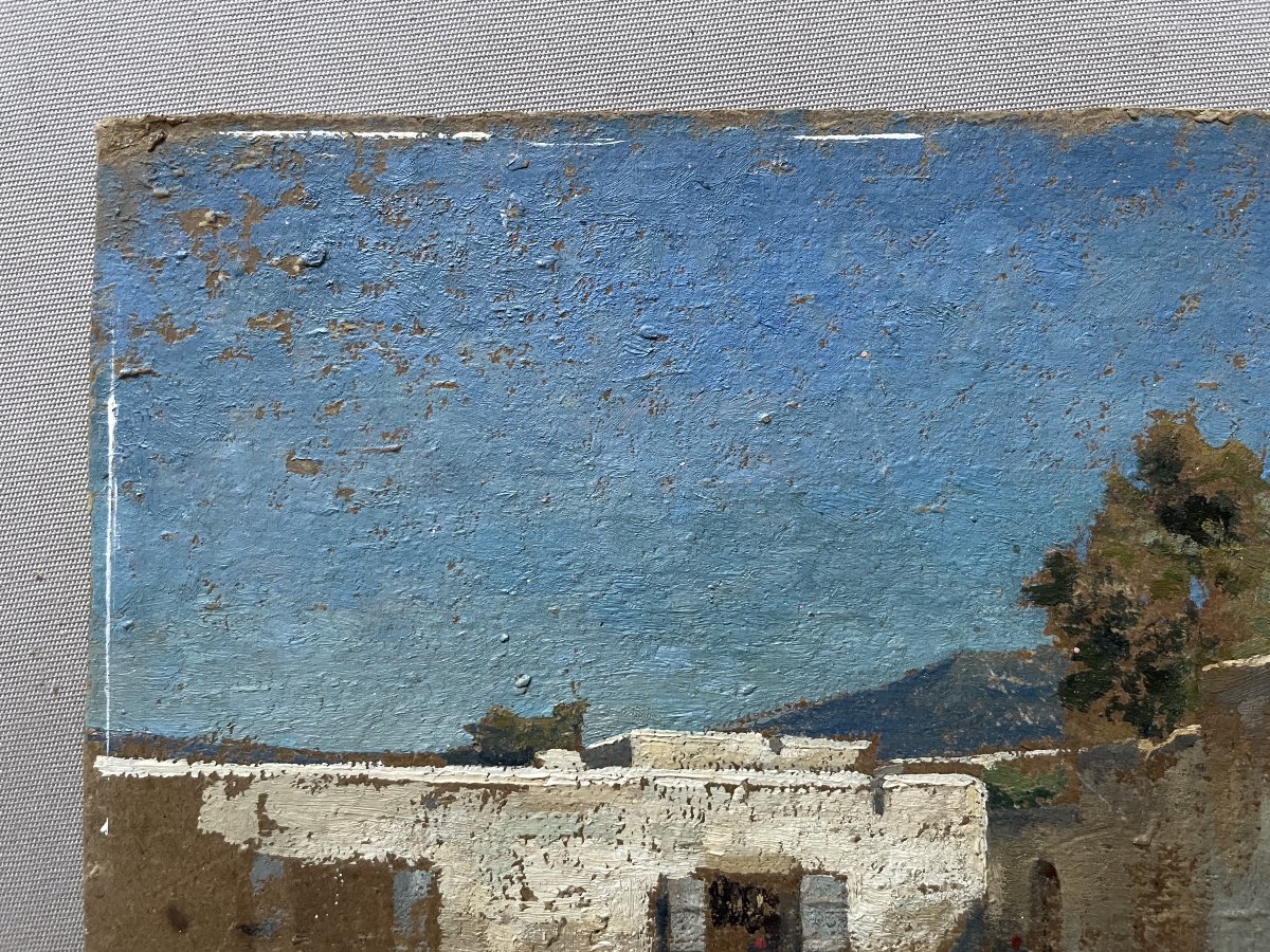 Orientalist Sketch, Oil On Cardboard-photo-2