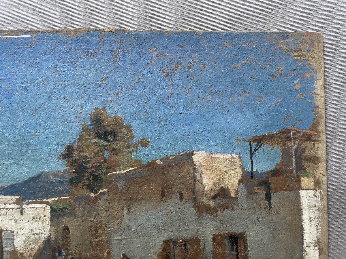 Orientalist Sketch, Oil On Cardboard-photo-3
