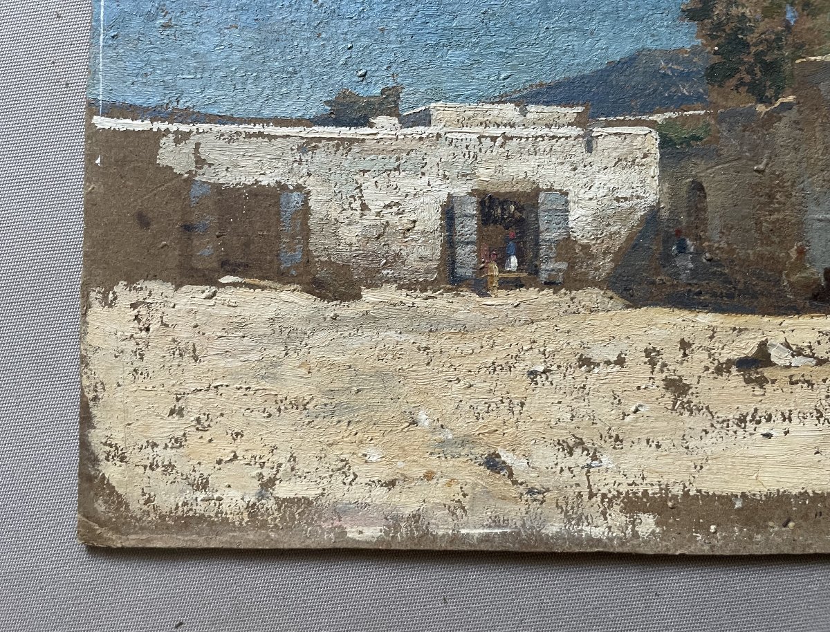 Orientalist Sketch, Oil On Cardboard-photo-1
