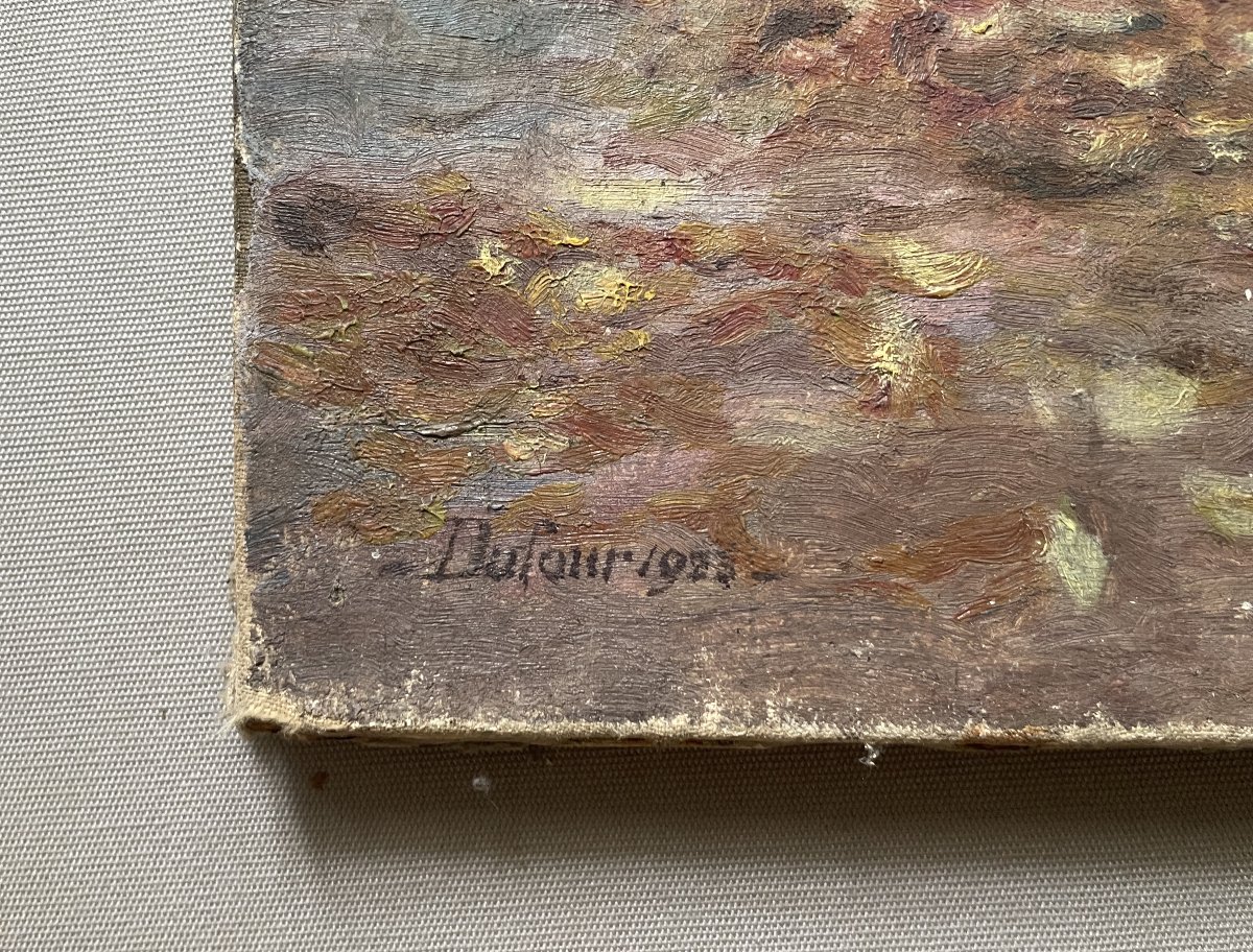 Fountain In A Park, Oil On Canvas, Signed Dufour, 1923-photo-3