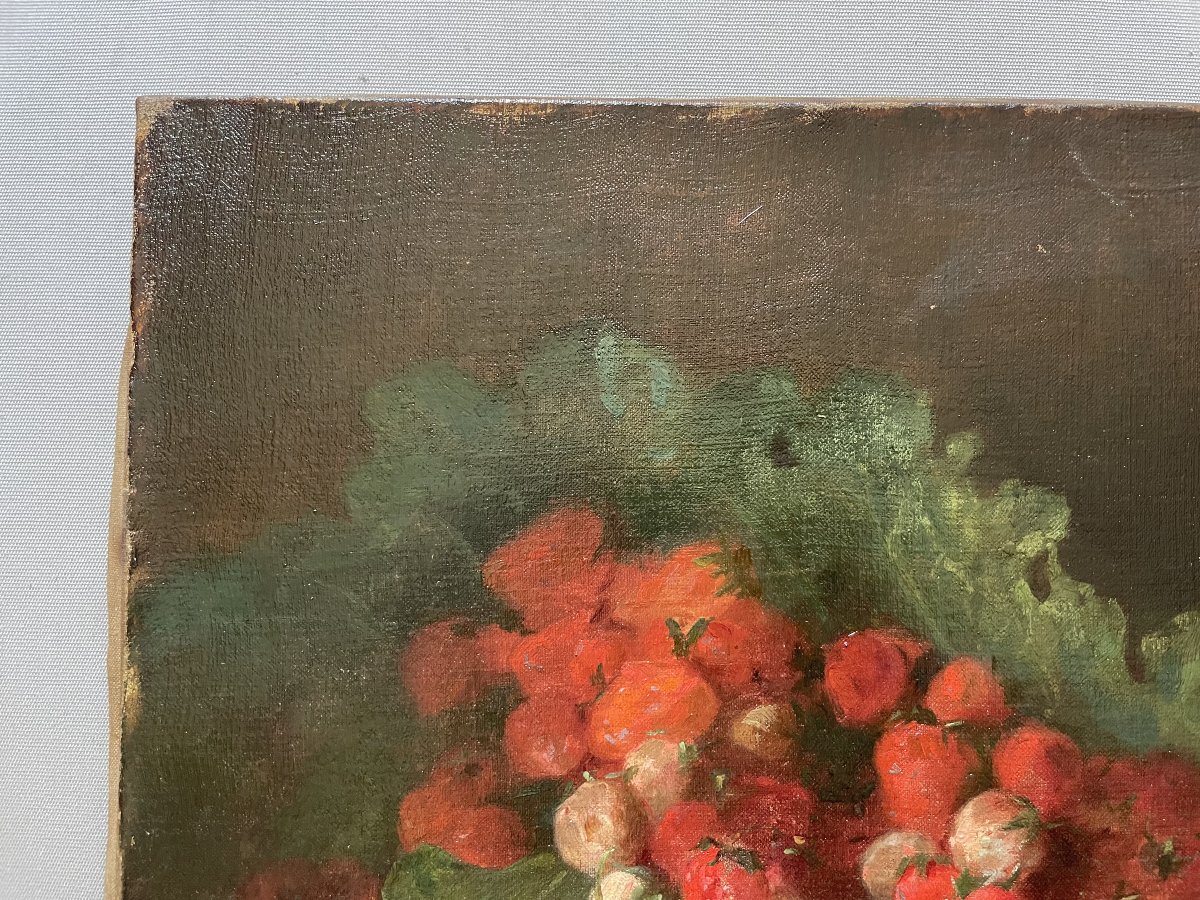 Nature morte aux fraises, huile sur toile-photo-2