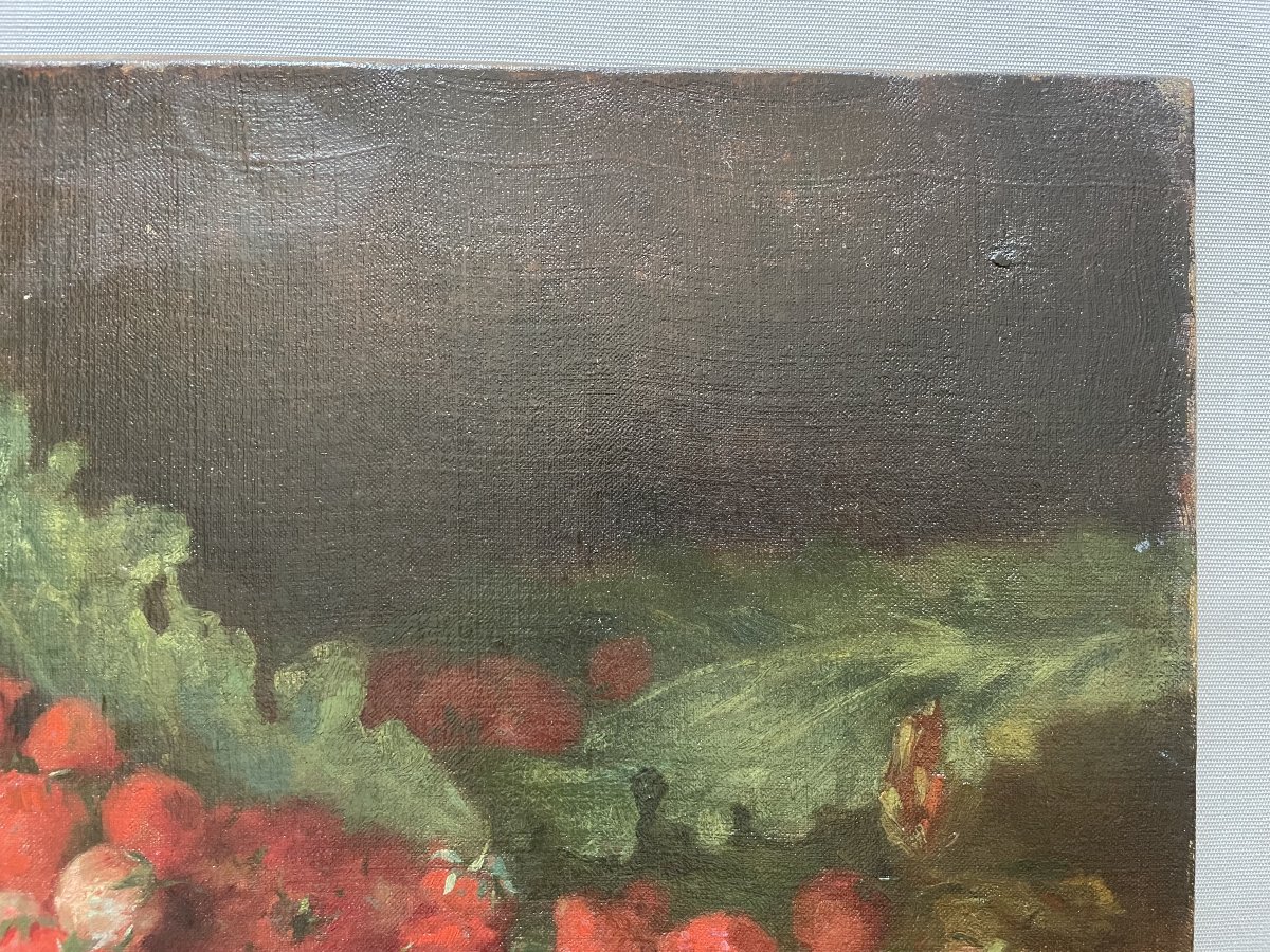 Nature morte aux fraises, huile sur toile-photo-3
