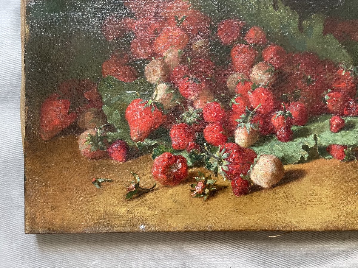 Nature morte aux fraises, huile sur toile-photo-4