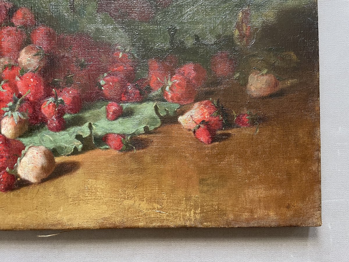 Nature morte aux fraises, huile sur toile-photo-1
