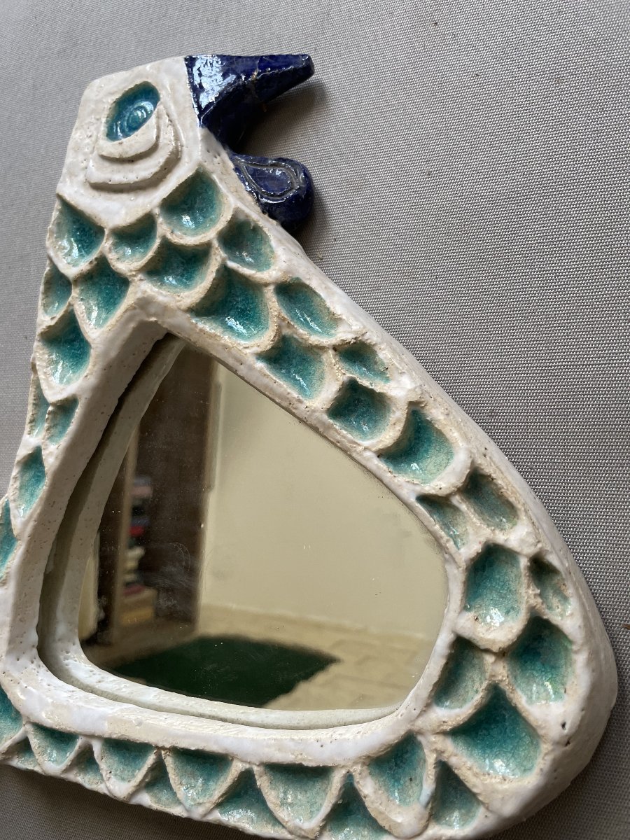 Ceramic Mirror Depicting A Bird-photo-3