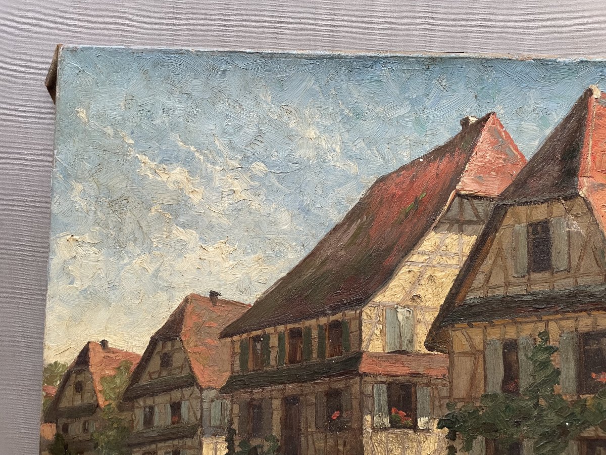 Oscar Thurillot, Alsatian Houses, Oil On Canvas-photo-3