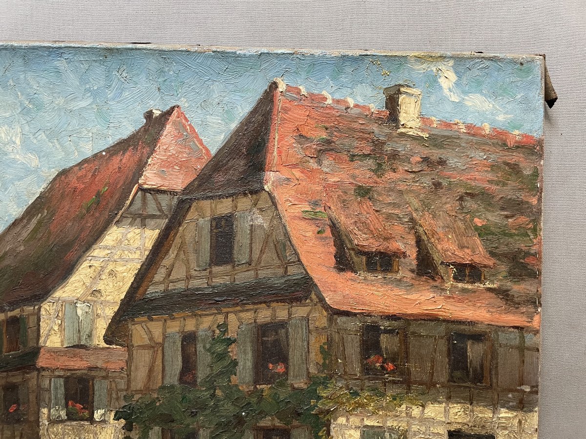Oscar Thurillot, Alsatian Houses, Oil On Canvas-photo-4