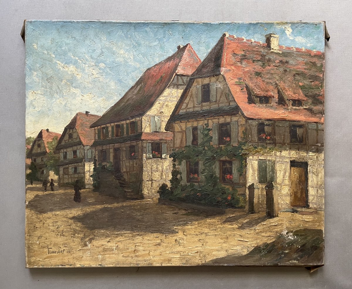Oscar Thurillot, Alsatian Houses, Oil On Canvas