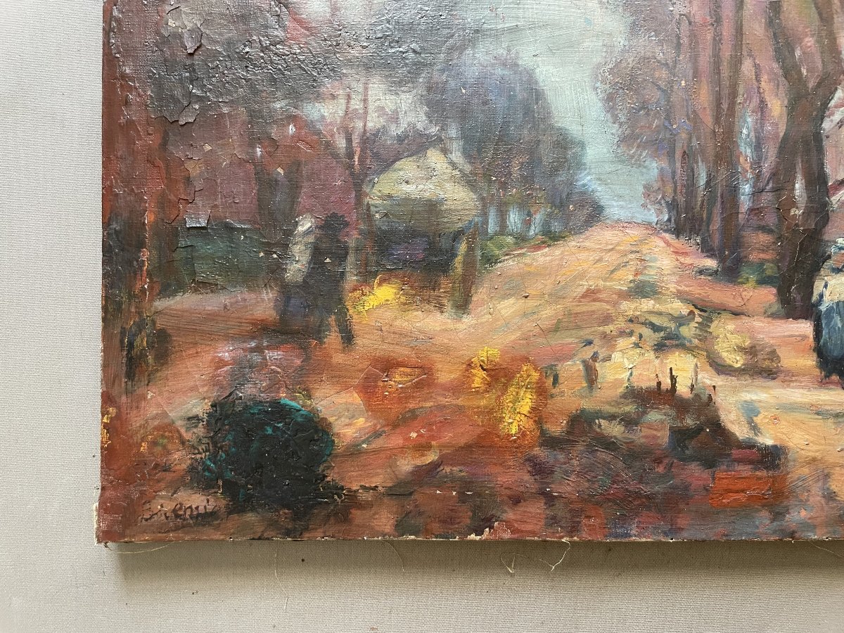 Rue animée, huile sur toile, signature à identifier-photo-2