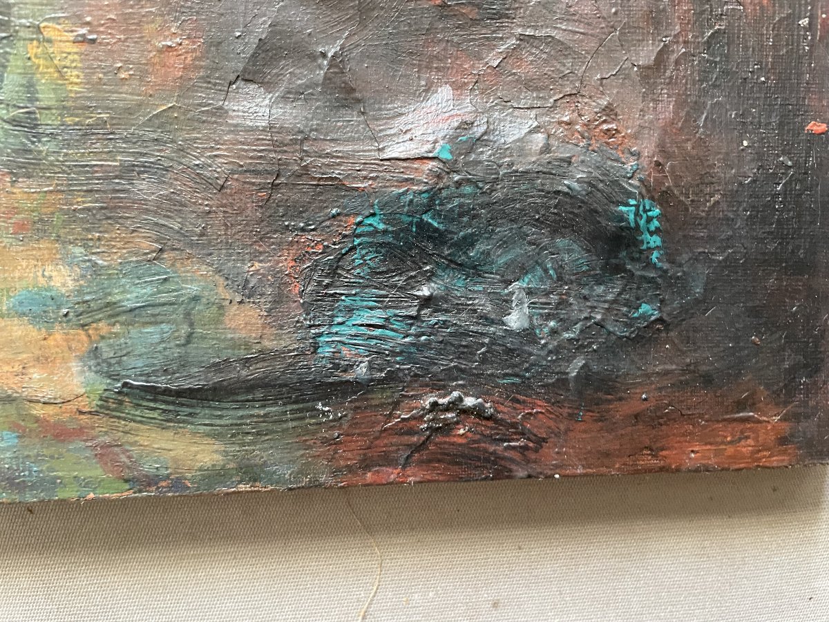 Rue animée, huile sur toile, signature à identifier-photo-3