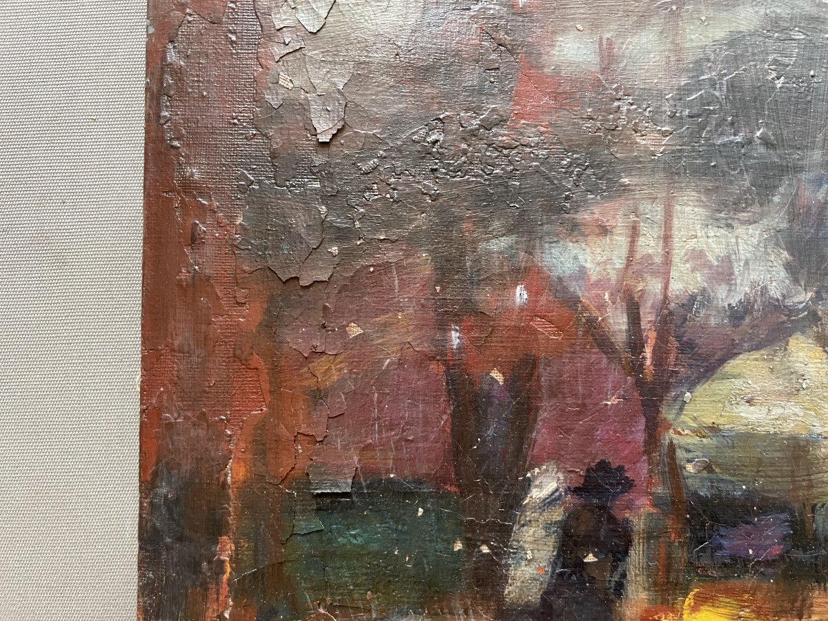 Rue animée, huile sur toile, signature à identifier-photo-6