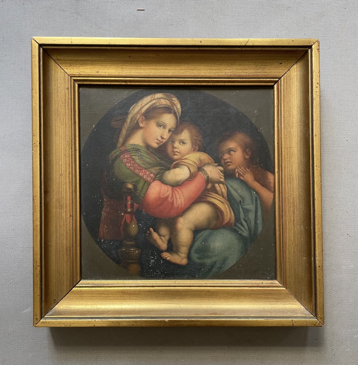 La vierge à la chaise, huile sur toile d'après Raphaël