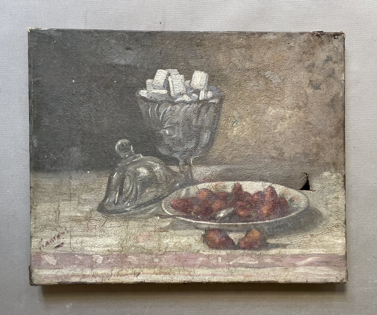 Strawberries And A Sugar Bowl, Oil On Canvas