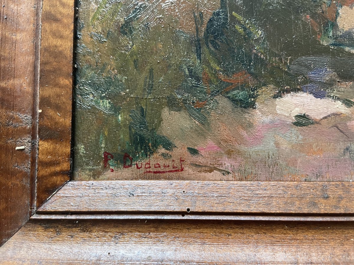 Chemin, huile sur panneau, signature à identifier-photo-2