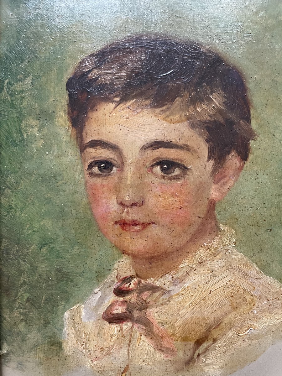 Portrait d'enfant, huile sur carton-photo-2