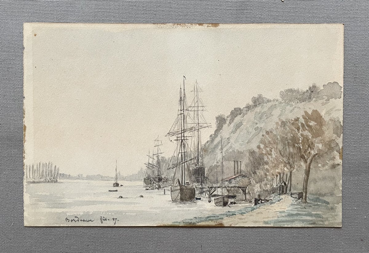 Aquarelle située à Bordeaux et datée 1887
