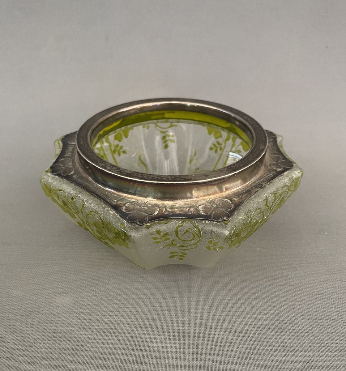 Art Nouveau Baccarat Trays With Silver Mounting