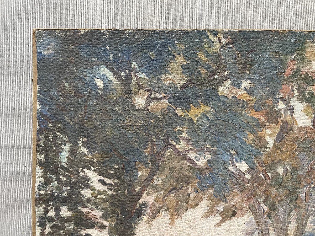 Paysage arboré, huile sur toile-photo-2