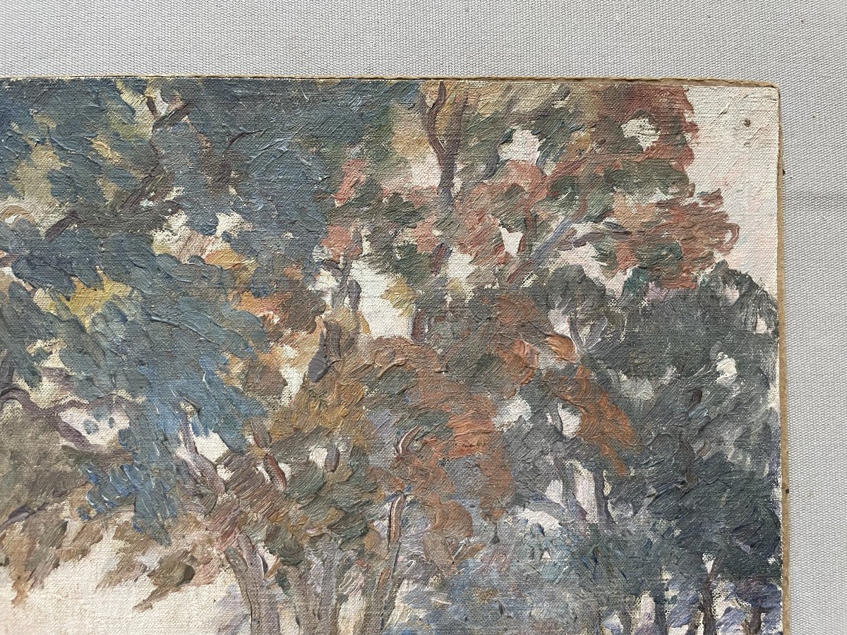 Paysage arboré, huile sur toile-photo-3