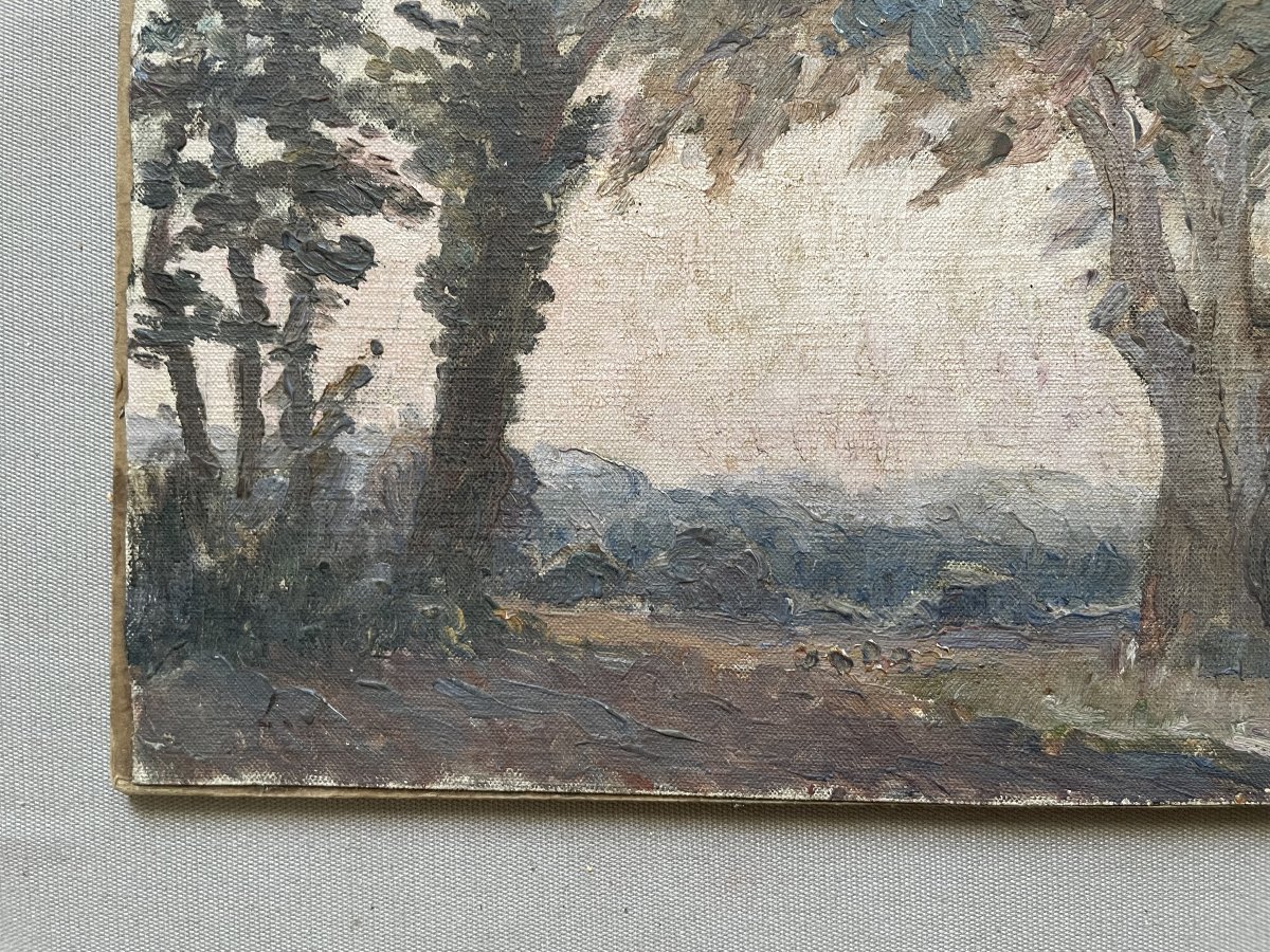 Paysage arboré, huile sur toile-photo-1