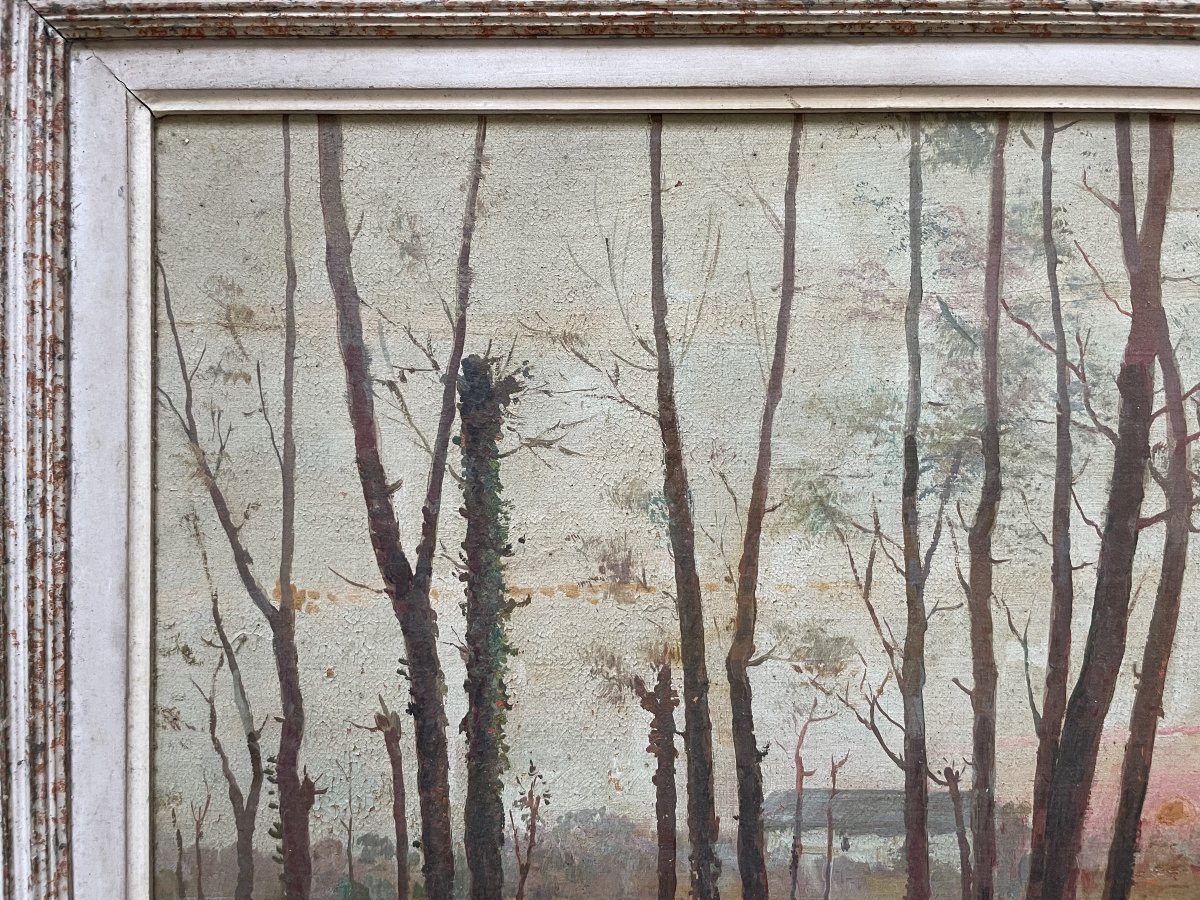Berges de rivière, huile sur panneau-photo-3