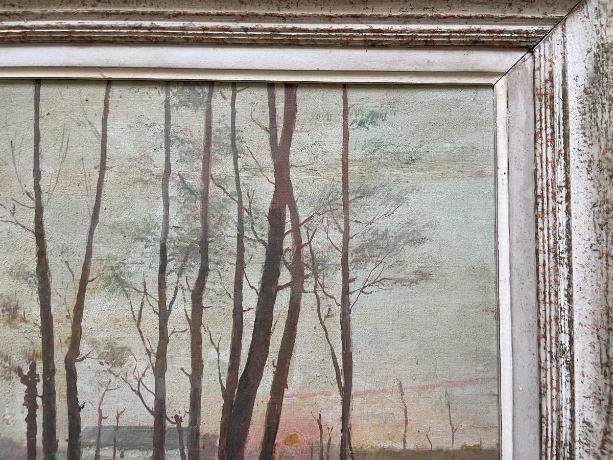 Berges de rivière, huile sur panneau-photo-4