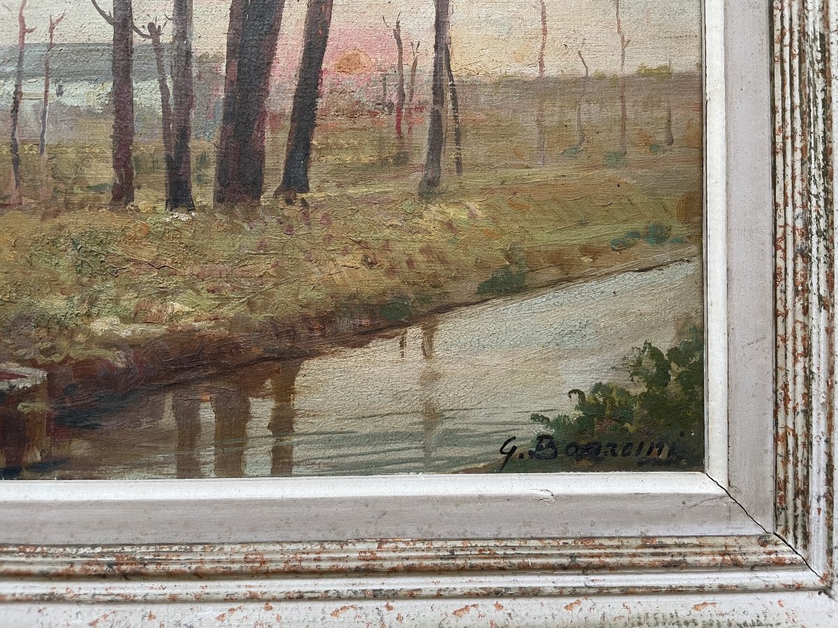 Berges de rivière, huile sur panneau-photo-1