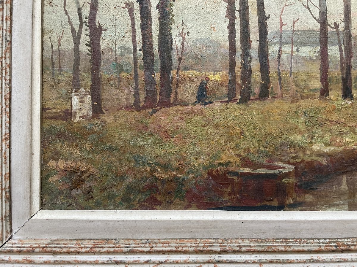 Berges de rivière, huile sur panneau-photo-2