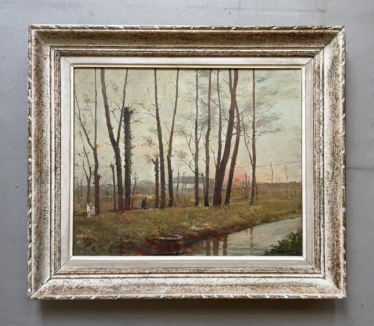 Berges de rivière, huile sur panneau