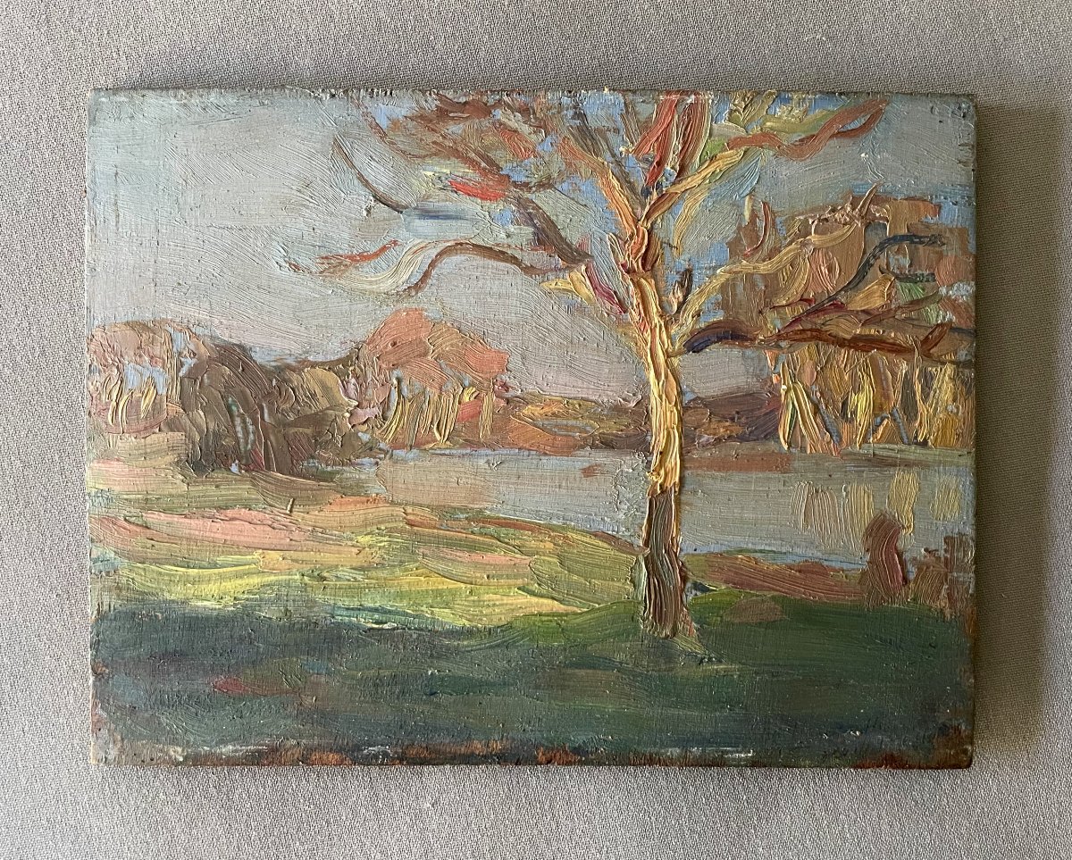 Georges Mareste, Landscape With Trees, Oil On Panel