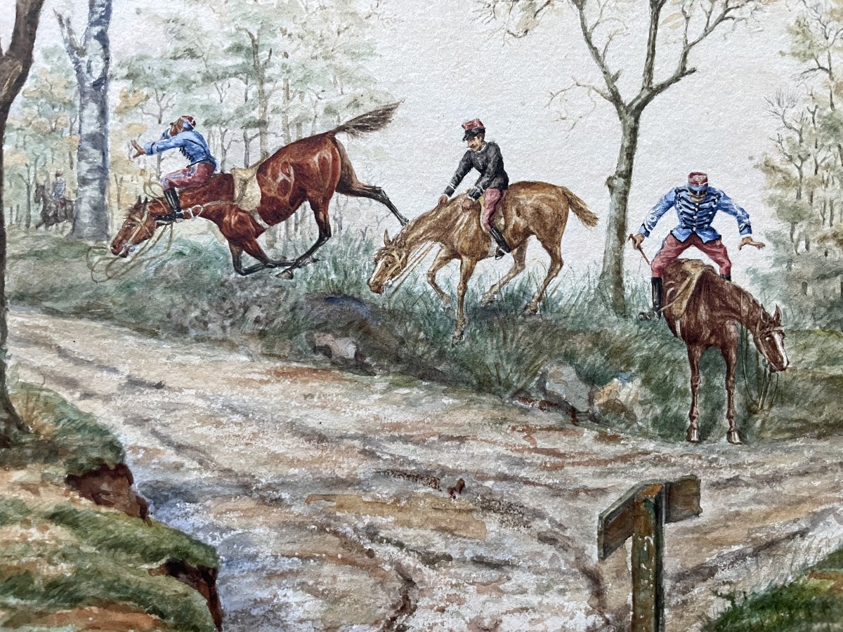 Riders In Trouble, Humorous Watercolor-photo-2