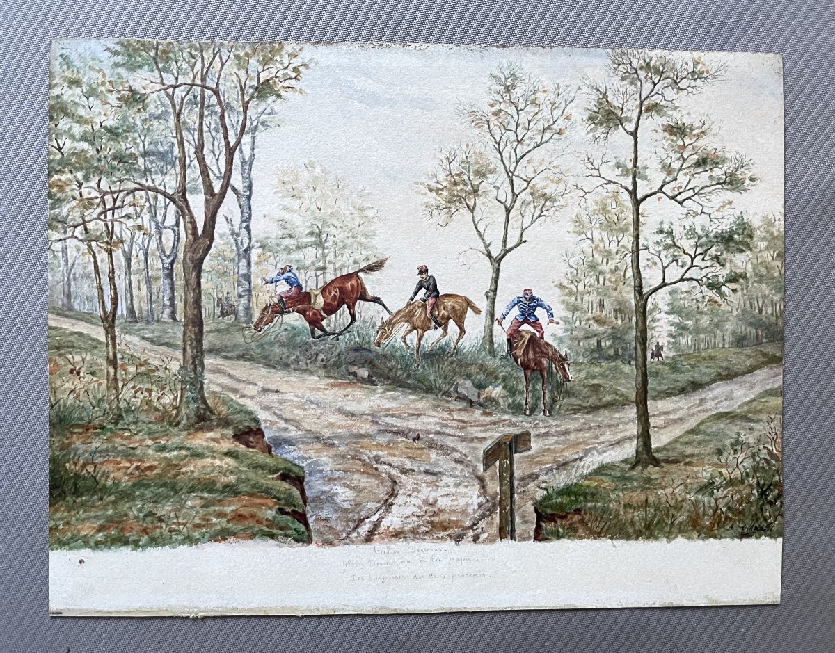 Riders In Trouble, Humorous Watercolor