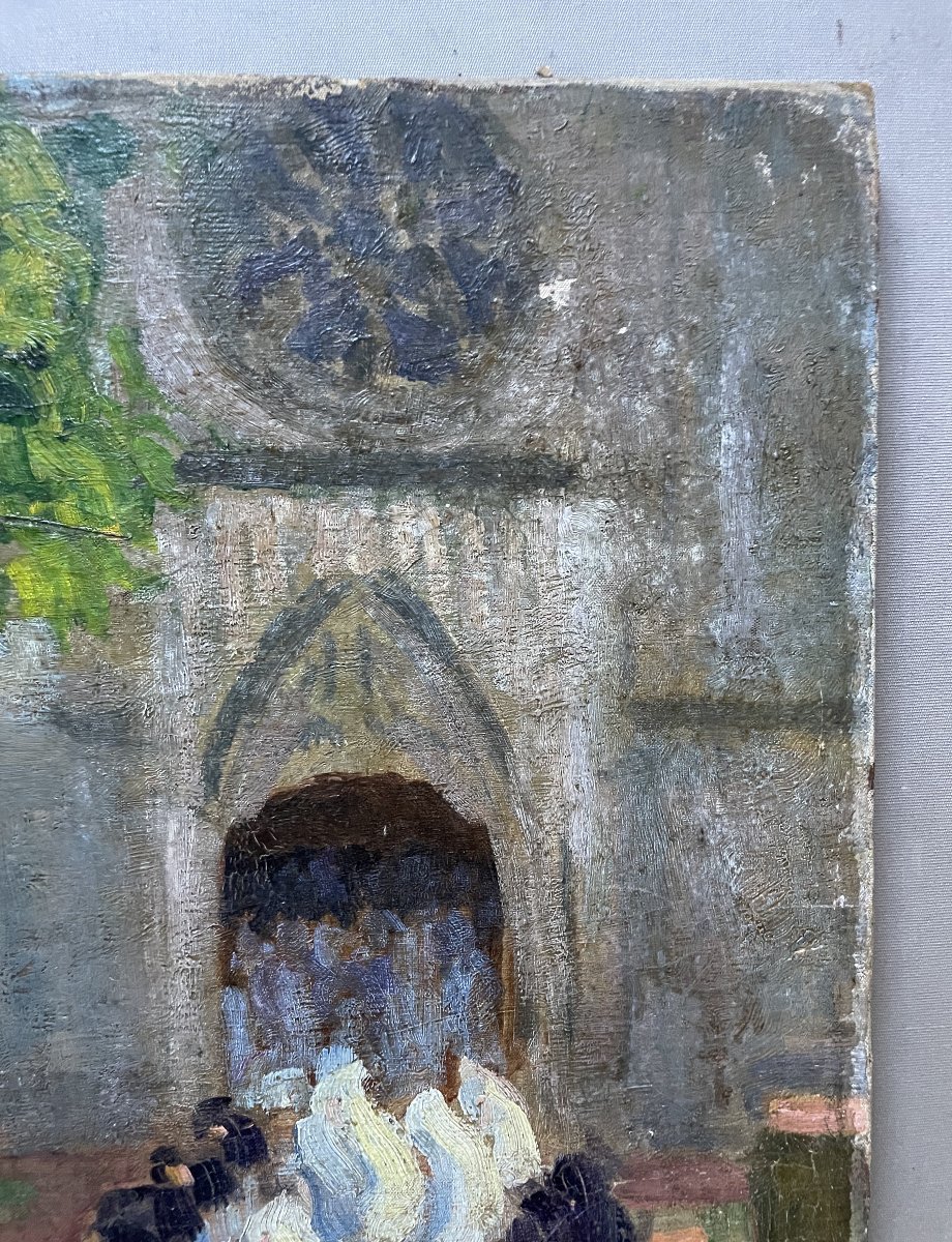 Leaving Mass In Brittany, Oil On Canvas-photo-3