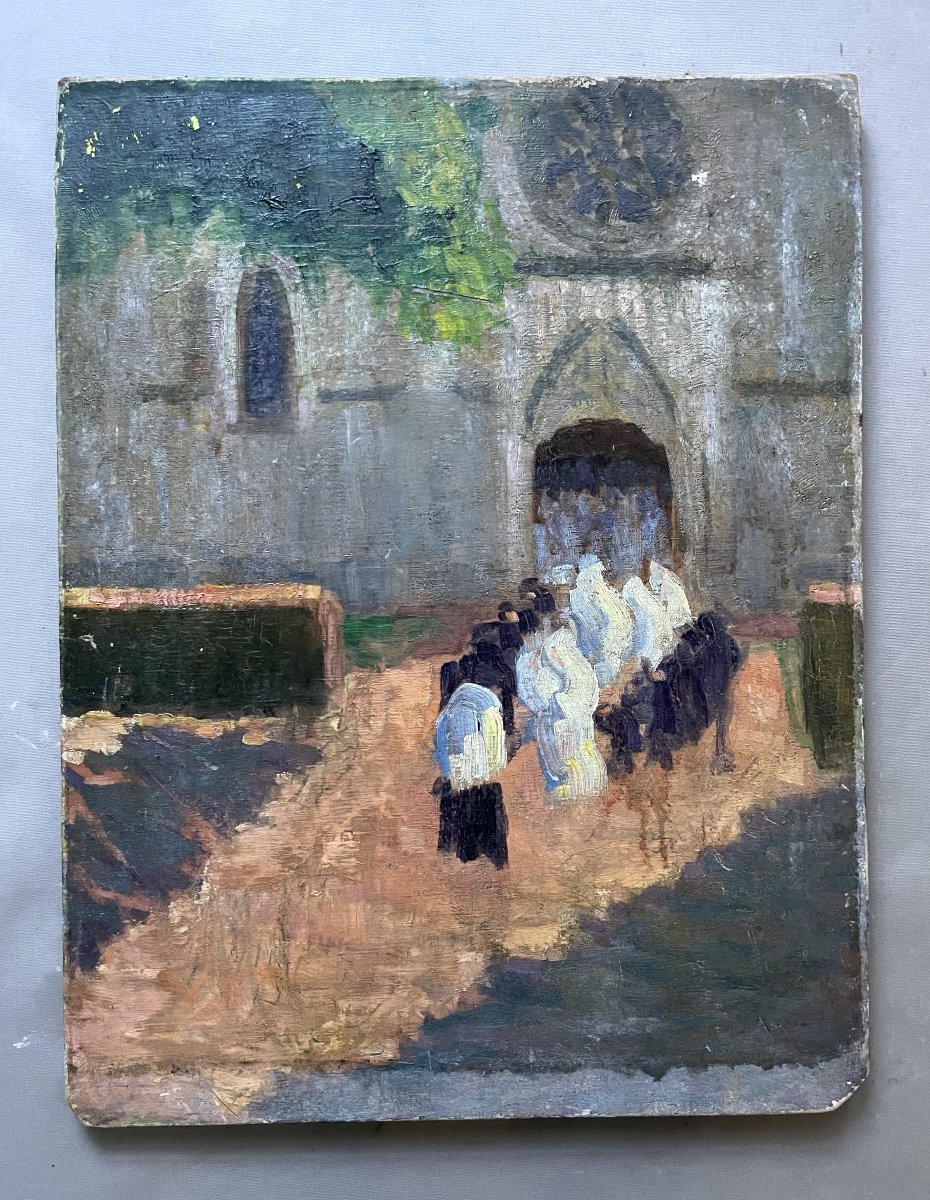Leaving Mass In Brittany, Oil On Canvas