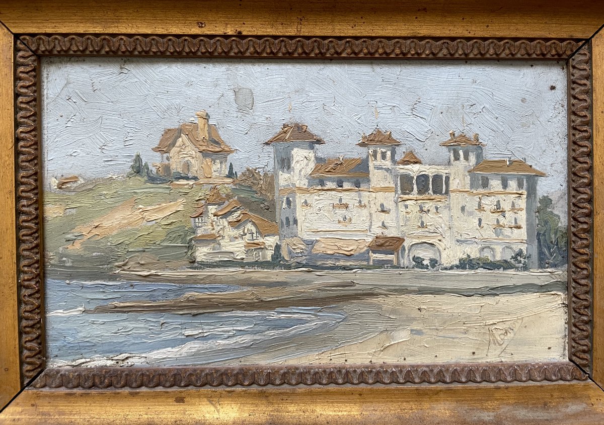 Villa de bord de mer, huile sur papier-photo-2