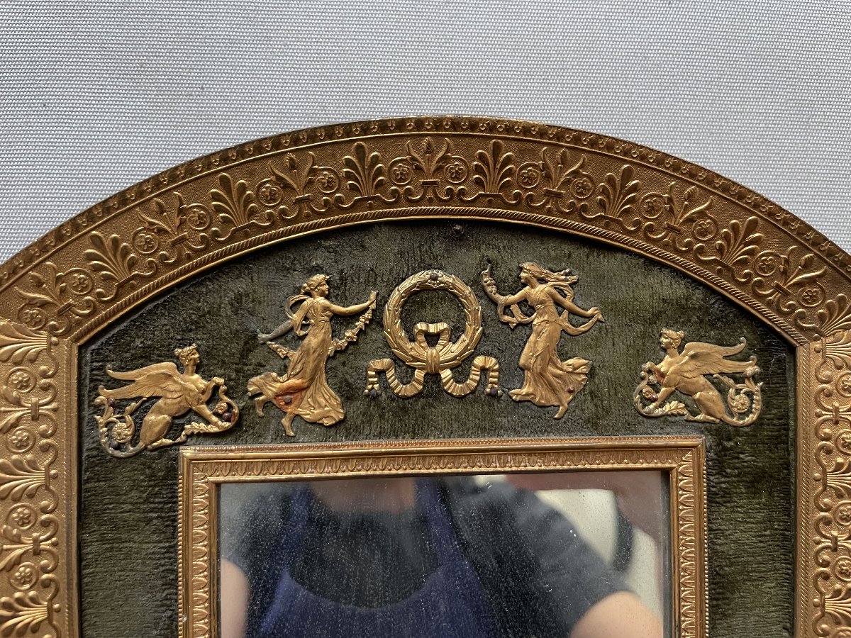 Petit miroir en laiton d'époque Restauration-photo-2