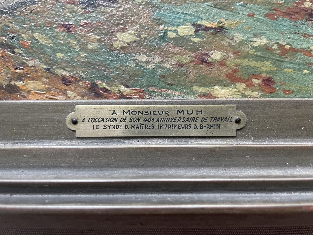 Vue de parc, huile sur carton, signature à identifier-photo-4