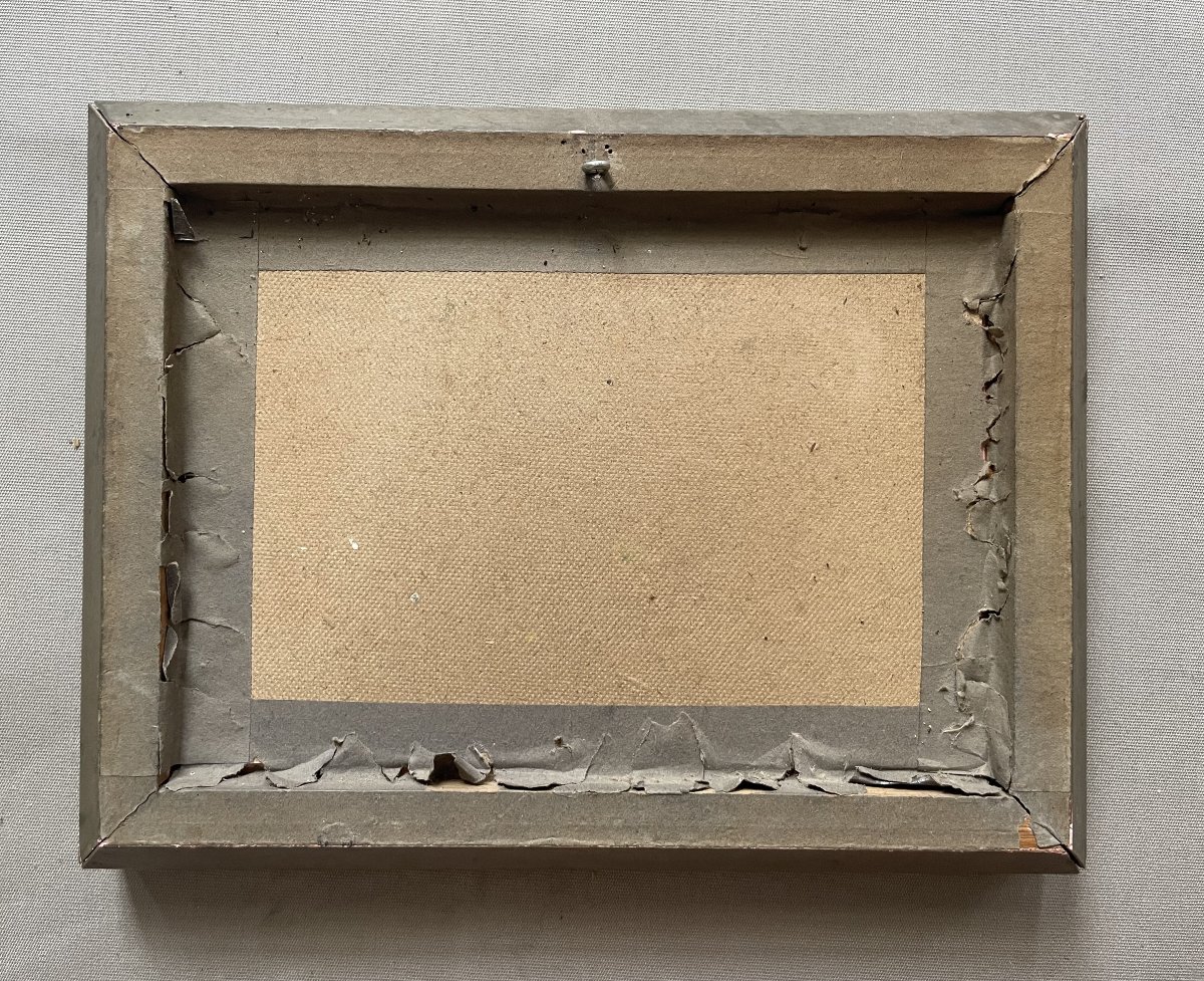 Vue de parc, huile sur carton, signature à identifier-photo-1